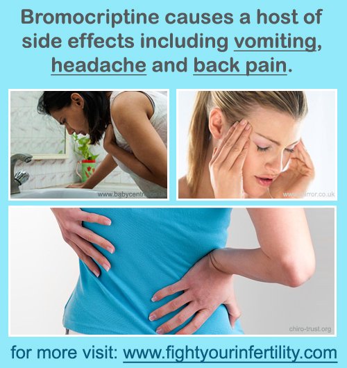 Bromocriptine side effects, Bromocriptine side effects headache, Bromocriptine side effects vomiting, Bromocriptine side effects back pain
